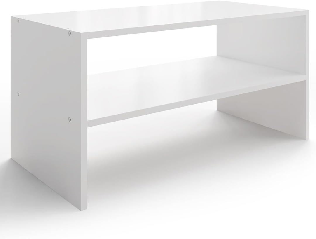 2-Tier Stackable White Shoe Rack, Wooden 2-Shelf Shoe Organizer Freestanding Shoe Storage Stand for 6-9 Pairs, Perfect for Closet, Entryway, Office Use - Modern White, 24"