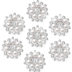 Hicarer 60 Pcs Pearl Rhinestone Flower Buttons Craft Rhinestone Embellishments Flatback Button Round Crystal for Jewelry Making Wedding Party Home Decoration and DIY