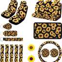 Sunflower Car Accessories Set 23pcs Car Sunflower Steering Wheel Cover,Seat Covers, Seat Belt Covers,Center Console Armrest Pad,Cup Holder Coaster,Keychain, Lanyard,Vent Decor