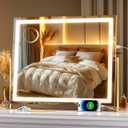 Hasipu Vanity Mirror with Lights, 25.6" x 21.3" LED Makeup Mirror, Light up Mirror with 10X Magnification, USB Charging Port, Smart Touch 3 Colors Dimmable, 360 Rotation (Gold)