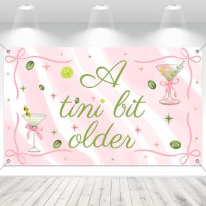 6x3.6 Ft Martini Pink Bow Party Decor Backdrop,A Tiny Bit Older Birthday Decor,Martini Bar Birthday Party Decor for Coquette Birthday Decorations
