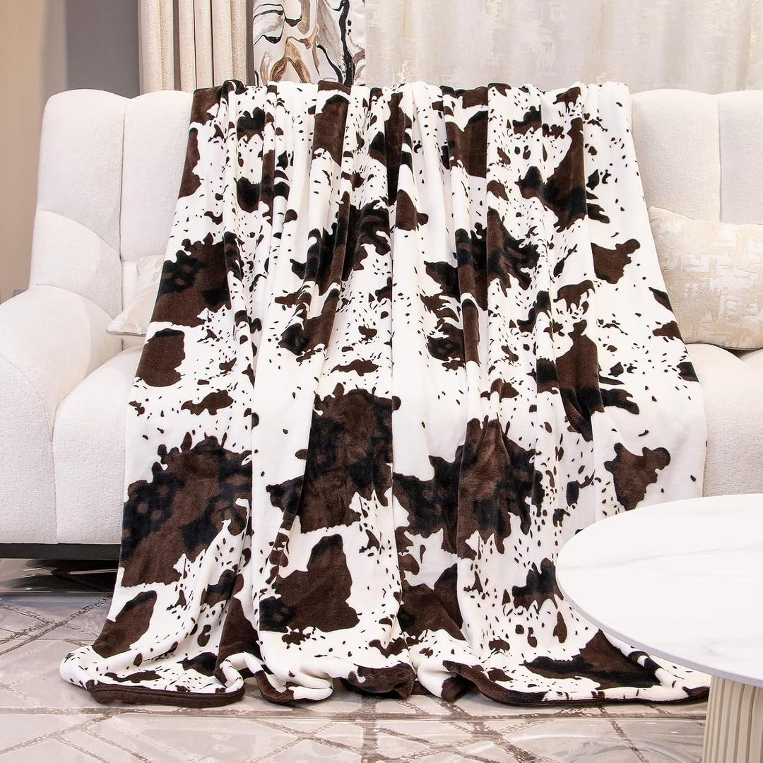 Cow Print Twin Blanket 60x80 Inch - Soft Plush Fleece Throw for Bedroom Living Room, Black & White Animal Print Bedding, Lightweight Cozy Blanket for Adults & Kids