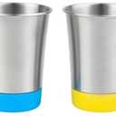 Elk and Friends Stainless Steel Kids + Toddler Drinking Cups | 12oz Tumblers with Colored Base | Durable + Stackable | Travel, Camping + Outdoors | Dishwasher Safe | 4 Pack (Green/Orange/Blue/Yellow)