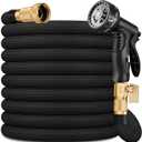 Flexible Garden Hose 100 FT, Ultra Lightweight Water Hoses 100FT w/10 Function Sprayer and 3/4" Brass Fittings, Kink-Free, Sturdy, Abrasion Resistant for Yard, Lawn, Outdoor and Gardening(Black)