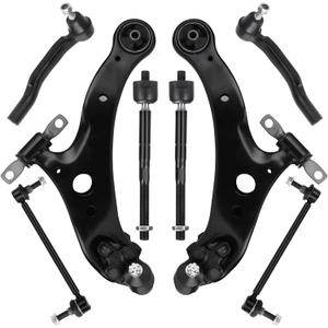 Front Lower Control Arm with Ball Joint Assembly Passenger & Driver Side + Stabilizer Sway Bar End Link + Outer Inner Tie Rod End Suspension Kit for 2004 2005 2006 2007 2008 2009 Toyota Sienna