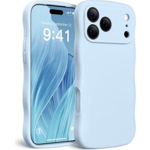 Magnetic for iPhone 17 Pro Max Case, [Full Camera Protection][Compatible with MagSafe] Cute Wave Frame Silicone Shockproof Protective Phone Case for iPhone 17 Pro Max 6.9", Light Blue