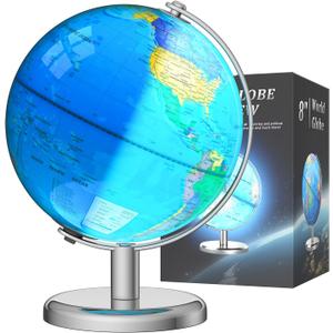 Illuminated World Globe for Children  8" Globe Lamp with World Map for Kids, Stable Heavy Metal Base, Interactive STEM Learning Gift & Night Light (Blue)