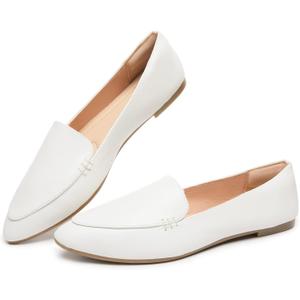 FINIWOR Loafers for Women Flats Shoes Women Pointed Toe Dress Shoes Comfortable Memory Foam Penny Loafers Slip On Shoes 9, White
