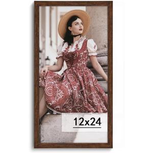 Dark Brown 12x24 Frame -Single Frame - Rustic Woodgrain 12 x 24 Poster Frame with Plexiglass for Wall Gallery Display, 12x24 Picture Frame for Puzzles, Artwork, Photos and Posters