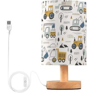 Truck Lamp for Boys Room Construction Vehicles Night Light with USB Charging Non-Slip Base Built-in LED No Bulb Needed Cute Tractor Table Lamp for Kids Bedroom Home Decor