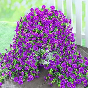 Artificial Flowers for Outdoors, Fake Hanging Flowers for Decoration, UV Resistant Artificial Outdoor Plants, 2 Pcs Artificial Petunias for Outdoors Garden Patio Porch Yard Decoration, Purple