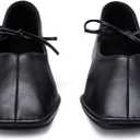 Lace Up Square Toe Ballet Flats for Women Cute Bow Slip On Mary Jane Flats Casual Ballerina Shoes (7, Black)