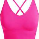 Design by Olivia Women's Casual Seamless Padded Workout Sports Bra Cami Cropped Yoga Tank Top with Adjustable Straps (Neon Pink)