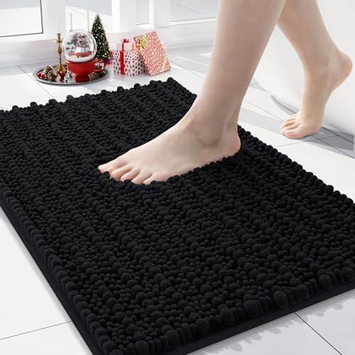 Arotive Luxury Chenille Bathroom Rug Mat, Extra Soft Thick Absorbent Shaggy Bath Rugs, Non-Slip Machine Wash Dry, Plush Bath Mats for Bathroom, Shower and Tub, 24x16, Black : Home & Kitchen
