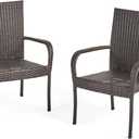 Great Deal Furniture Set of 2 Stackable Outdoor Brown Wicker Dining Chairs