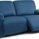 ULTICOR Squared Jacquard Design Reclining Loveseat with Middle Console Slipcover, 8Piece Stretch Sofa Covers, 2-seat Loveseat Recliner Cover, Washable (Loveseat with Console Recliner Cover, Navy)