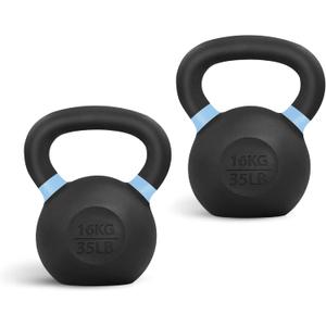 Yes4All Powder Coated Kettlebell, Cast Iron Core Kettlebells with Non-Slip Handle & Flat Bottom for Conditioning, Heavy Duty for Strength Training, 9lb to 71lb - Single & Pair (Light Blue)
