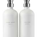 MaisoNovo Soap Dispenser 3-Piece Set | 16.9oz White Bottles with Silver Stainless Steel Pumps