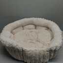 Bedsure ComfyFleece Cat Bed, Washable Round Cute Cat Beds for Indoor Cats, Super Soft Corduroy Pet Bed for Puppy and Kitten with Anti-Slip Bottom, 23''x23''x8.5'', Cream