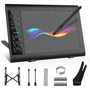 XOPPOX Graphics Drawing Tablet 10 x 6 Inch Large Active Area with 8192 Levels Battery-Free Pen and 12 Hot Keys, Compatible with PC/Mac/Android OS for Painting, Design & Online Teaching Black