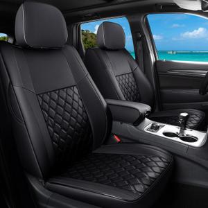Huidasource Upgrade Grand Cherokee Seat Covers, Full Coverage Waterproof Leather Car Seat Covers, Custom Seat Cushion Protector Fit for Jeep Grand Cherokee 2011-2021 (Full Set/Black)