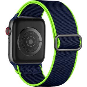 Maledan Stretchy Solo Loop Compatible with Apple Watch Band Women Men, Soft Nylon Elastic Braided Strap Wristband for iWatch Series 10 9 8 7 6 5 4 3 2 1 SE Ultra (Dark Blue/Green), 38mm/40mm/41mm/42mm(Series 10)