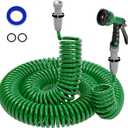 SPECILITE 3/8" Lightweight Coil Garden Hose 100FT, EVA Flexible Curly Water Pipes with 6-Pattern Spray Nozzle for Boat, Greenhouse, Yard, Patio, Green