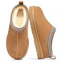 Bebealy Genuine Suede Fuzzy Slippers for Women Winter Warm House Shoes Cozy Mini Boots for Indoor Outdoor, Chestnut 37