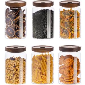 Kanwone Glass Storage Containers Set of 6, 28 Ounce Airtight Food Storage Containers with Bamboo lids, Clear Glass Jars for Pantry, kitchen, Flour, Sugar, Tea, Coffee, Snack, Cookies, Spice and Herbs