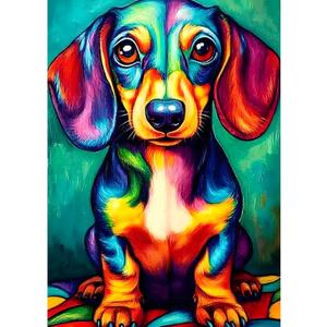 MXJSUA Dachshund Dog DIY Diamond Painting by Number Kits for Adults, Sausage Dog 5D Round Drill Diamond Gem Art Painting Picture Arts Kits Craft for Home Wall Decor 12x16 Inch