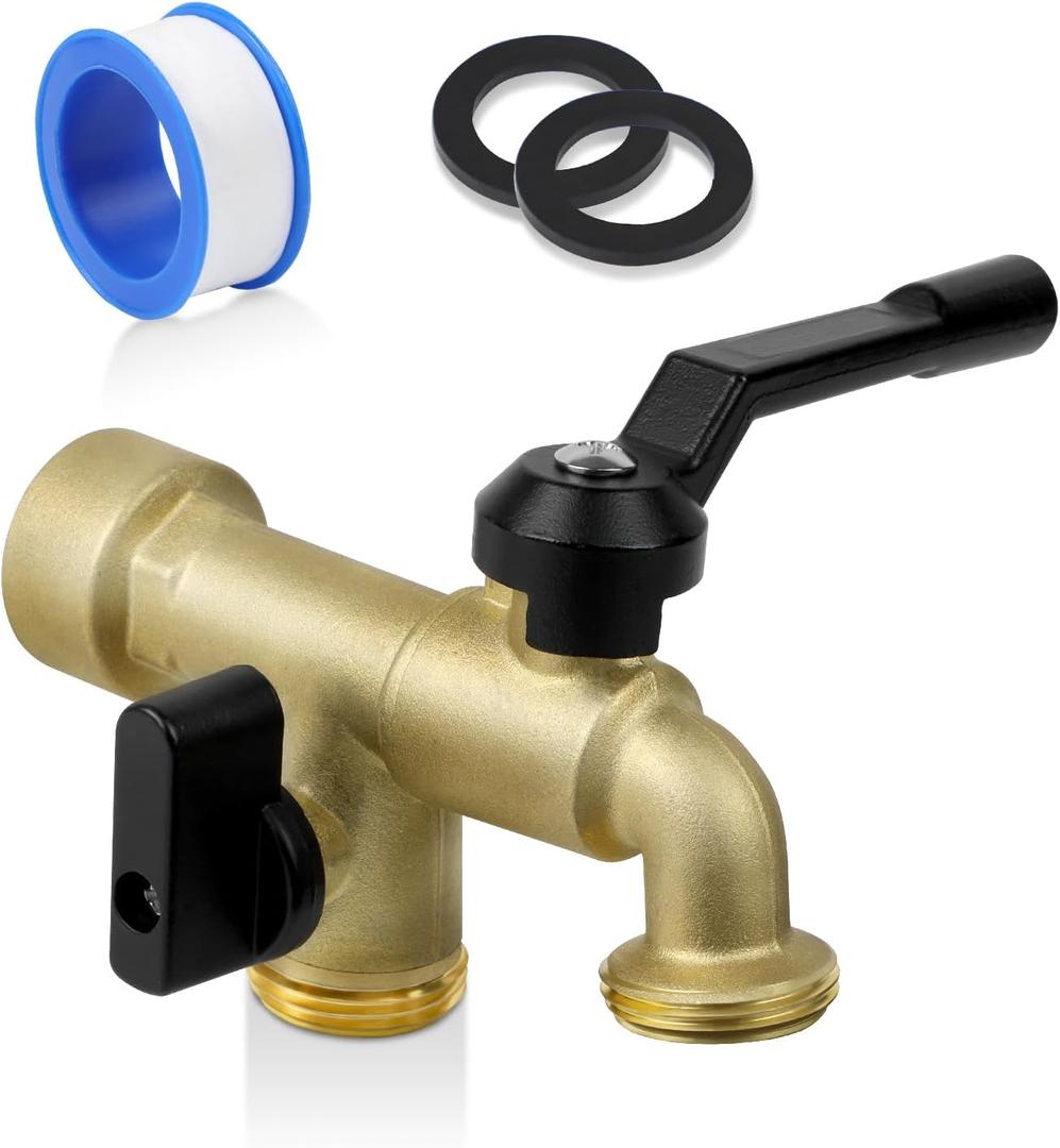 Outdoor Garden Water Faucet with Double Outlet, Outside Wall Mounted Garden Water Faucet with Two 3/4 Inch Brass Ball Valves, Rust & Frost-Proof Outdoor Spigot for Garden Hose (Copper, Female)