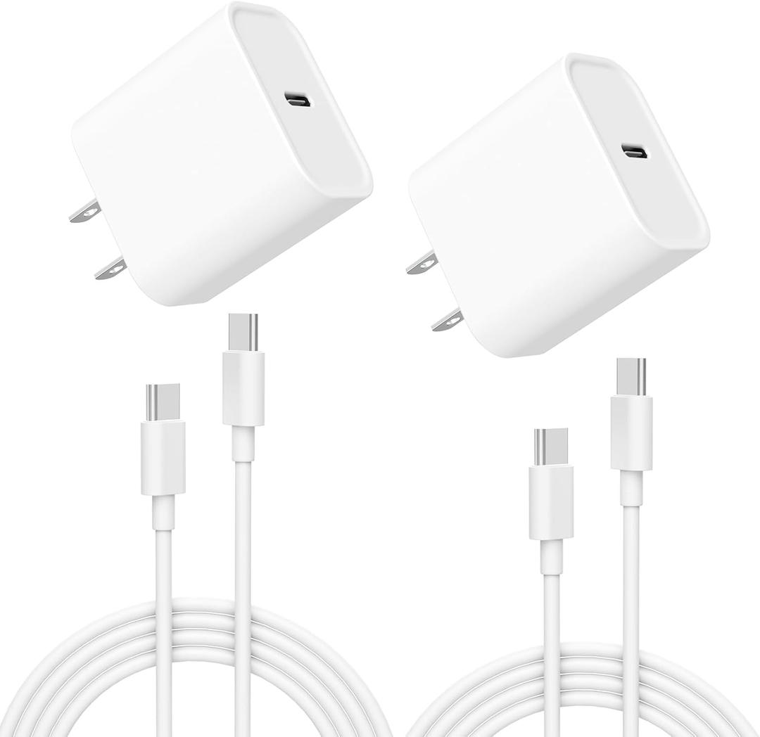 iPhone Charger, 2 Pack 20W USB C Fast Wall Charger Block with 2 Pack 6 FT USB-C to C Cable for iPhone 16 15/15 Plus/15 Pro/15 Pro Max/iPad Pro/Air/Mini, Galaxy, AirPods Pro