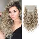 REECHO Curly Hair Extensions, 4PCS 16 inch Clip in Hair Extensions Lace Weft Short Curly Hair Extensions Clip Ins Invisible Natural Hairpieces for Women, Light Ash Brown with Highlights