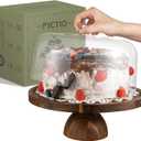 Acacia Wood Cake Stand with Lid,12in Round Acrylic Cake Stand with Dome,2-In-1 Reversible Charcuterie Board with Lid,Large Wooden Baked Goods Display Holder,Perpare For Dessert,Cheese,Chips,Cookie