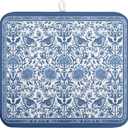 Blue Floral Dish Drying Mat for Kitchen Counter Boho Flowers Dishes Drainer Mats Rustic Farmhouse Microfiber Absorbent Dish Draining Spring Summer Reversible Dish Rack Pad 16x18 Inch