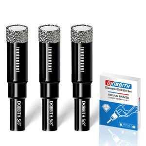 3-Pack 5/8" Diamond Core Drill Bits Set, 16mm Tile Drill bits for Ceramic Porcelain Marble Granite Tile Stone Glass Brick, Integrated Coolant for Fast Dry Drilling, Round Shank, With Storage Case