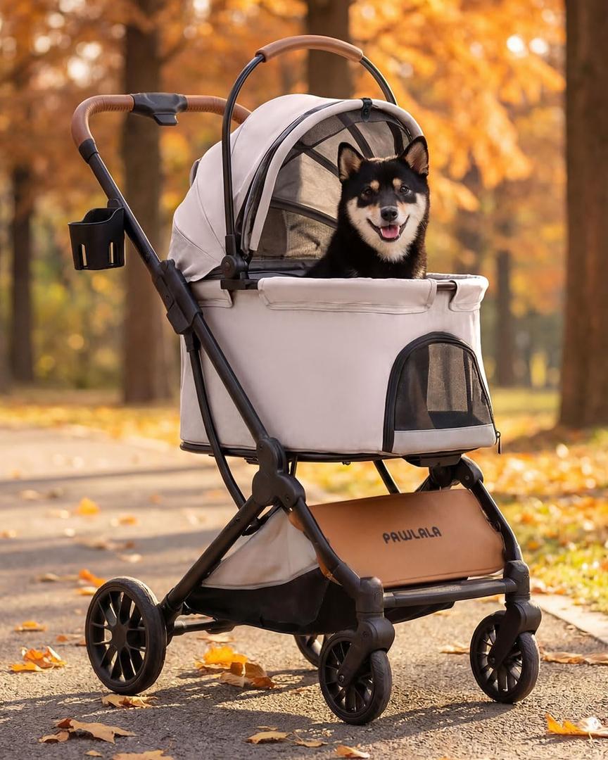 Pet Stroller with Detachable Carrier for Small & Medium Dogs & Cats, Smooth Comfort Ride with Shock-Absorbing Suspension, Foldable Dog Stroller, Compact Storage (Cloud Gray)