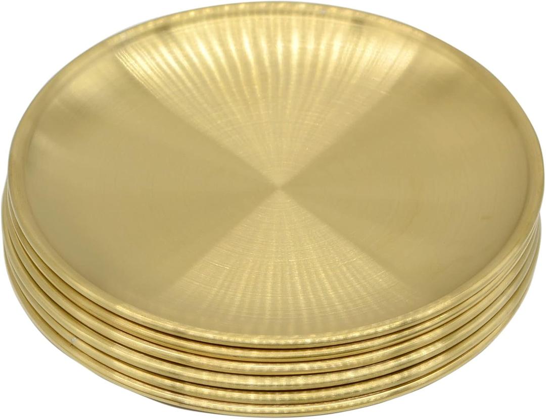 6 Pcs 5.5 Inch Circular Trinket Tray, Gold Stainless Steel, for Serving Trays Towel Storage Dish Plate Tea Fruit Trays Jewelry Plate Decorative Storage Tray (5.5 Inch, Gold)