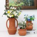 Dheureka Terracotta Vases Sets of 3, Farmhouse Decor, Ceramic Vase for Flower, Wide Mouth Rustic Home Decor Vases for Flowers, Living Room, Table,Shelf and Accessories, Terracotta