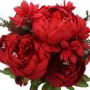 Duovlo Springs Flowers Artificial Silk Peony Bouquets Wedding Home Decoration, Pack of 1, Spring Red