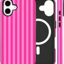 Magnetic for iPhone 17 Case Cute Stripes Phone Case, Shockproof Slim TPU and Hard PC Protective Phone Cover Compatible with MagSafe Designed for Women Girls, Deep Pink