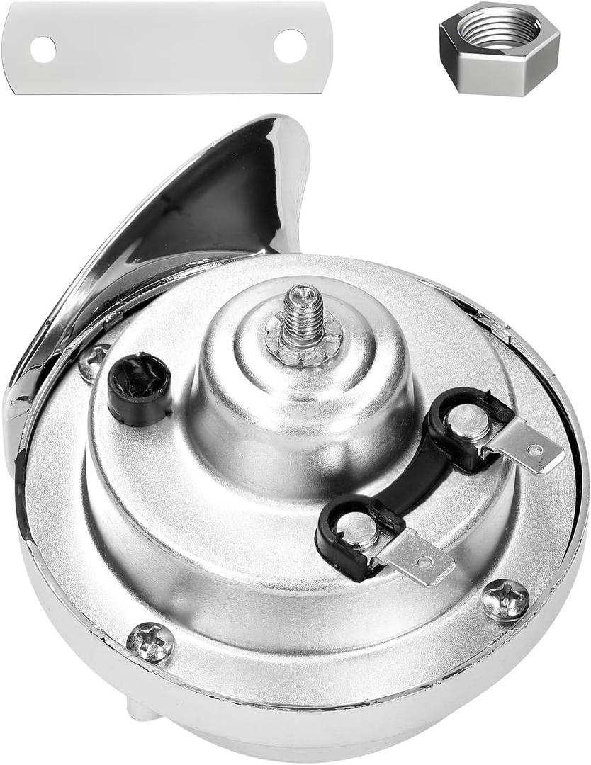 300DB Super Loud Train Horn, 12V Waterproof Electric Snail Horn with Bracket & Nut, Universal Raging Sound Air Horns Replacement Kit for SUV Motorcycle Pickup, Car Accessories (Silver)