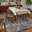 Washable Area Rug 3' x 5 ' Vintage Traditional Persian Mat - Foldable Distressed Non-Slip Machine Washable Carpet for Living Room Bedroom Kitchen Home Decor - Ebony and Taupe