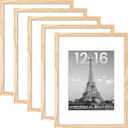 upsimples 12x16 Picture Frame Set of 5, Display Pictures 8.5x11 with Mat or 12 x 16 Without, Wall Gallery Poster Frames, Natural