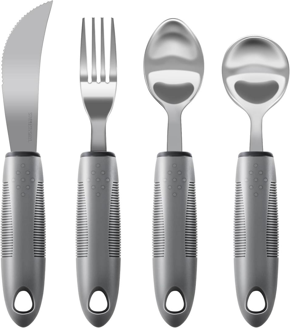 Adaptive Utensils, Weighted Utensils for Hand Tremors, Utensils for Parkinsons Patients,Elderly,Arthritis,Weak Hand Grip,Tremors & Handicapped. Stainless Steel Knife,Fork and Spoons Set (Regular 4pcs)