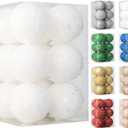 3.15" Christmas Ball Ornaments Glitter Shatterproof Christmas Tree Ornaments Sequin Xmas Hanging Balls Decorations for Wedding Party Holiday(White, 12pc-8cm)