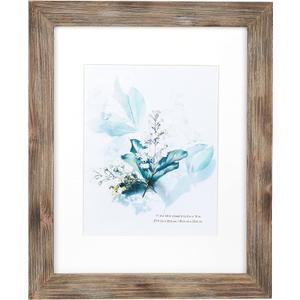 KAIWIN 100% Solid Wood Brown 11x14 Picture Frame 1 Pack Display Picture 8x10 with Mat, HD Glass Inside, Rustic Wooden Photo Frames for Wall Mounting