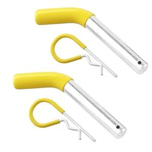 RETRUE Trailer Hitch Pin & Clip 2 Pack, Rust Proof Galvanized Steels, 5/ 8 Inch Diameter with Rubber-Coated Vinyl Grip, Fits 2 or 2-1/ 2-Inch Receiver, Yellow