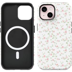 Compatible with iPhone 15/14/13 Case [8 ft Drop Tested] Compatible with MagSafe - Cute Pink Floral Mag Series Cases for Women Girls (iPhone 15/14/13 6.1")