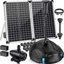 Antfraer 70W Solar Pond Filter with Water Pump, Solar Pond Filter with Water Shortage Protection, Pond Pump with 17FT +10FT Cord For Fish Pond Garden Waterfall Clean & Clear